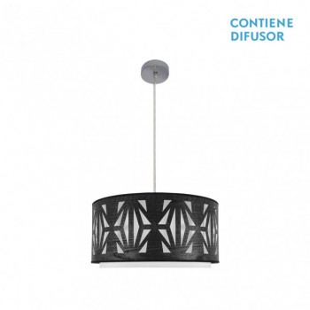 Distribuidor - Lâmpadas Diversas | Colgantes Moderno | COLGANTE KATERINA 2XE27 CROMO/MADERA NEGRA REGX50X50 CM Ref: 177995009
